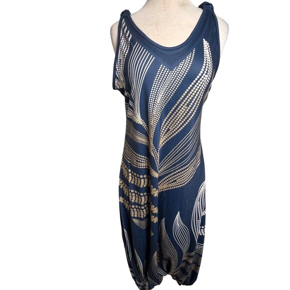 Summer Midi Blue White Tan Lantern Legs Parachute Oversized Baggy Boho - Picture 2 of 12